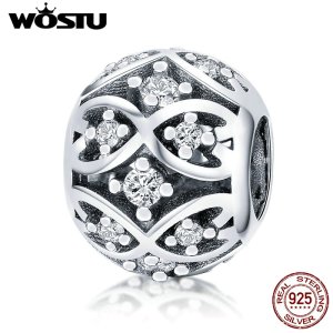 WOSTU High Quality Real 925 Sterling Silver Intricate Lattice Charm fit Original DIY Bead Bracelet Jewelry Making Gift CQC732
