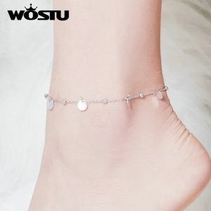 WOSTU Hot Sale 100% 925 Sterling Silver Anklet Round Sequin Fashion Original Anklets For Women Luxury Jewelry Gifts CQT011