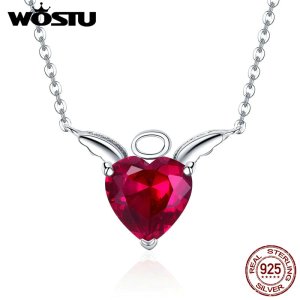 WOSTU Hot Sale Luxury Authentic 925 Sterling Silver Cute Angel&Demon Crystal Pendant Necklaces For Girl Women Jewelry CQN285
