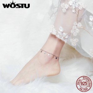 WOSTU Hot Sale Stars Anklet Chain 100% 925 Sterling Silver Bracelet For Women Foot Leg Chian Link Fashion Jewelry Gifts CQT008