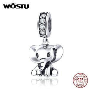 WOSTU New Arrival 925 Sterling Silver Elephant Beads Charms Fit Original Bracelet Animal Pendant For Women Fine Jewelry CQC1338