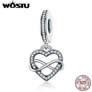WOSTU New Design 925 Sterling Silver infinite Love Dangle Bead Fit Original WST Charm Bracelet Pendant Jewelry Gift CQC261