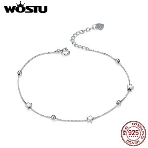 WOSTU Real 100% 925 Sterling Silver Star Bracelet Chain Link For Women Original Bracelets Engagement Silver Jewelry Gift CQB171