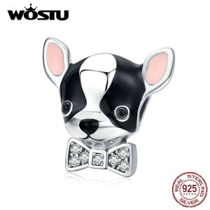 WOSTU Real 925 Sterling Silver Chihuahua Cute Dog Beads Animal Charms Pendant Fit Original Bracelet Silver 925 Jewelry CQC1310