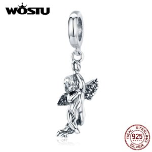 WOSTU Real 925 Sterling Silver Cupid Beads Symbol of love Charms Fit Original Bracelet DIY Necklace Wedding Jewelry CQC1405