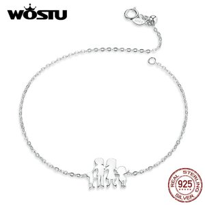 WOSTU Real 925 Sterling Silver Family Bracelet For Women Mom Dad & Kids Sweet Home Original Bracelets Luxury Jewelry Gift CQB164