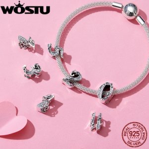 WOSTU Real 925 Sterling Silver Lucky Numbers 0-9 Beads Zircon  Reliefs Charms Fit Original Bracelet Pendant Jewelry Gift CQC1418