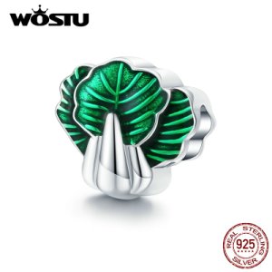 WOSTU Real 925 Sterling Silver Spinach Vegetables Beads Green Charms Fit Original Bracelet Pendant Lovely Jewelry CQC1412