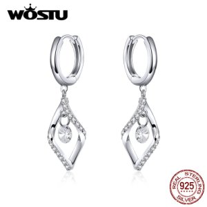 WOSTU Real 925 Sterling Silver Stylish Geometric Drop Earrings For Women Fashion Earrings Wedding Romantic Jewelry Gift CTE322