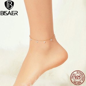 WOSTU Shining Zircon Gold Anklet 100% 925 Sterling Silver Fashion  Barefoot Original Chain Bracelet For Women Jewelry CQT015