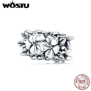 WOSTU Summer Flowers Charms 100% 925 Sterling Silver Bloom Flower Beads Fit Original Bracelet Pendant Jewelry Making CQC1488