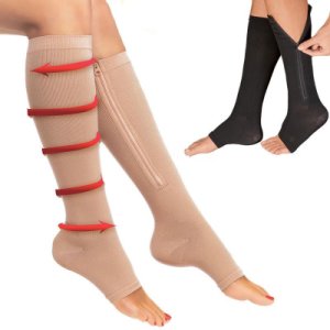 Zipper Compression Stockings For Men Women Nylon Zipper Knee Socks Unisex Leg Support Stretch Pressure Open Toe Long Socks