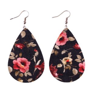 ZWPON Printed Floral Leather Earrings 2018 Spring Fashion Statement Teardrop Earring for Women Jewelry Wholesale Aretes De Mujer