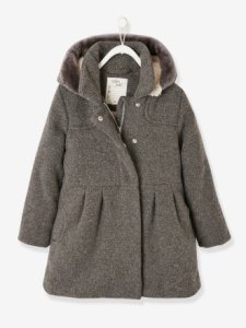 Abrigo niña de paño de lana gris oscuro jaspeado
