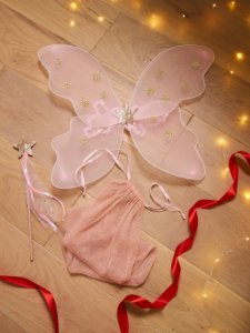 Accesorios alas + varita mágica niña para disfraz de hada rosa medio bicolor/multicolor