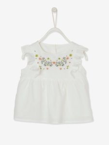 Vertbaudet - Blusa bordada con botones en la espalda blanco claro liso con motivos