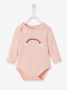 Body bebé 100% algodón de manga larga rosa claro liso con motivos