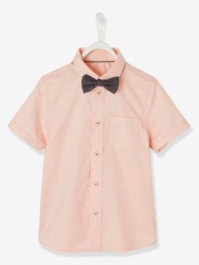 Camisa niño con pajarita rosa claro liso con motivos