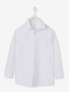 Camisa niño de popelina blanco claro liso