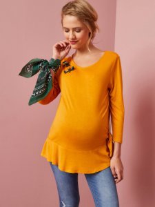 Camiseta de embarazo con bisutería aplicada naranja medio liso con motivos