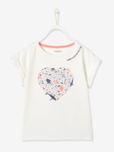 Camiseta niña con corazón irisados blanco claro liso con motivos