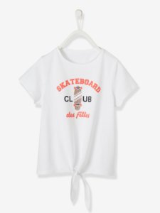 Camiseta para anudar con skate irisado, para niña blanco claro liso con motivos