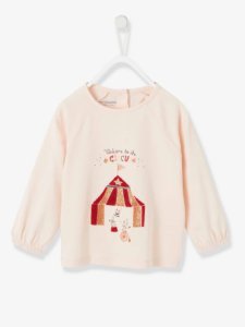 Vertbaudet - Camiseta para bebé niña welcome to the circus rosa medio liso con motivos