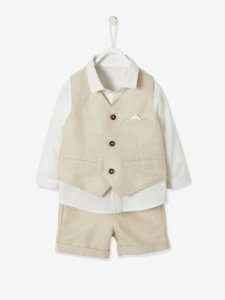Conjunto de camisa, chaleco y short para bebé niño blanco claro estampado