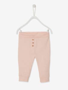 Leggings de punto 100% algodón bio para bebé niña rosa claro liso