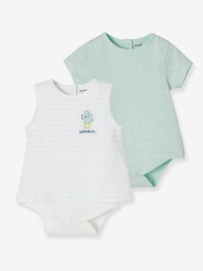 Lote de 2 camisetas body bebé niño variadas verde claro bicolor/multicolor