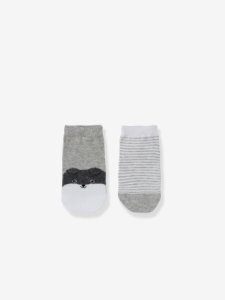 Vertbaudet - Lote de 2 pares de calcetines bajos fantasía para bebé niño gris claro bicolor/multicolor