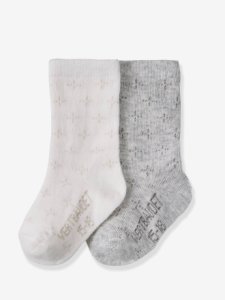 Lote de 2 pares de calcetines para bebe niña gris claro liso con motivos