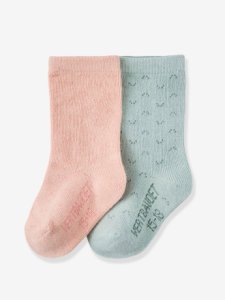 Lote de 2 pares de calcetines para bebe niña rosa claro liso con motivos