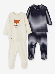 Lote de 2 pijamas 100% algodón con motivo zorro para bebé azul oscuro bicolor/multicolor
