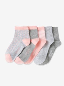 Lote de 5 pares de calcetines cortos para niña gris claro jaspeado