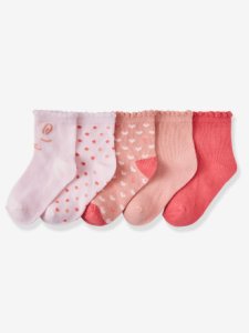 Lote de 5 pares de calcetines medianos para bebé niña rosa medio liso