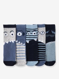 Lote de 5 pares de calcetines para niño azul medio liso