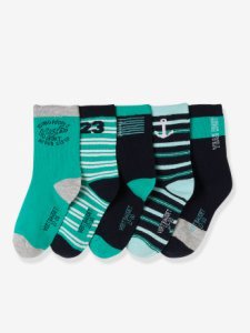 Lote de 5 pares de calcetines para niño verde fuerte bicolor/multicolo