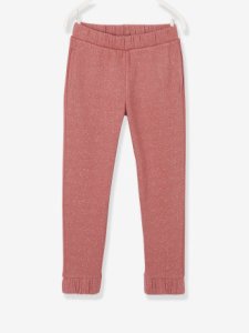 Pantalón de deporte con bandas laterales para niña rosa medio liso con motivos