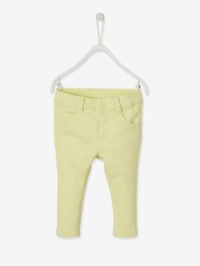 Pantalón slim para bebé de tejido stretch verde claro liso
