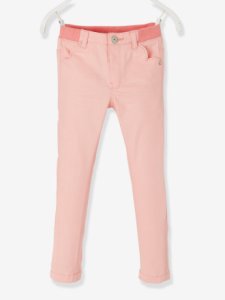 Pantalón slim para niña con ancho de caderas ESTÁNDAR rosa claro liso
