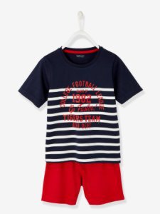 Vertbaudet - Pijama con short niño rojo oscuro liso con motivos