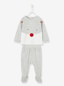 Pijama de Navidad de 2 prendas estilo reno para bebé gris claro liso con motivos