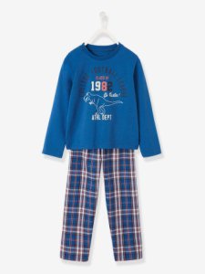 Vertbaudet - Pijama niño de dos tejidos azul oscuro liso con motivos