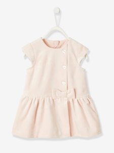 Vertbaudet - Vestido de ceremonia para bebé niña de terciopelo liso rosa medio liso