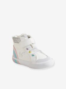 Vertbaudet - Zapatillas de caña alta para bebé niña blanco claro liso con motivos