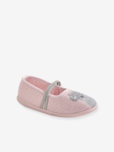 Vertbaudet - Zapatillas de casa estilo bailarinas de lona niña rosa claro liso con motivos