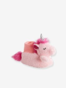 Zapatillas de casa para bebé niña estilo peluche rosa medio liso con motivos