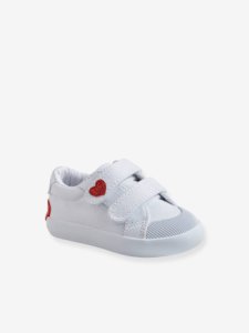 Vertbaudet - Zapatillas deportivas de lona con tiras autoadherentes bebé niña blanco claro liso con motivos