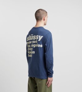 Stussy Italic Langærmet T-Shirt, Blå
